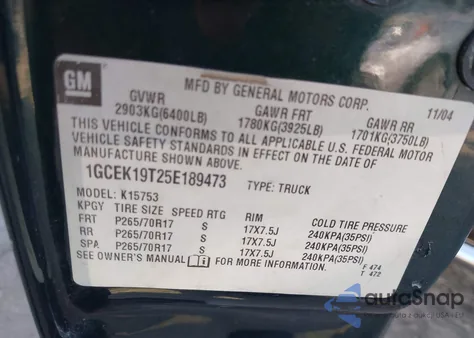 2005 Chevrolet Silverado Ls from USA, damaged, VIN 1GCEK19T25E189473